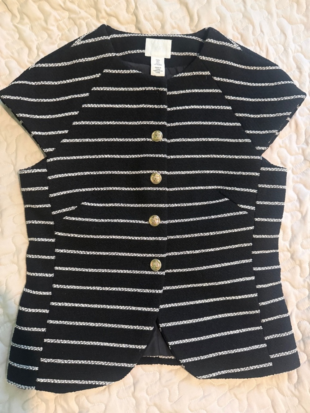 H&M Black Striped Button-Down Top with Gold Buttons